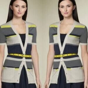 Theory Gwyneth Striped Long 100% Micro Wool Tunic Lightweight Sweater Size S‎